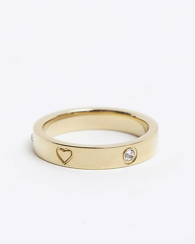 River Island Gold Stainless Steel Embellished Ring Yellow Hot