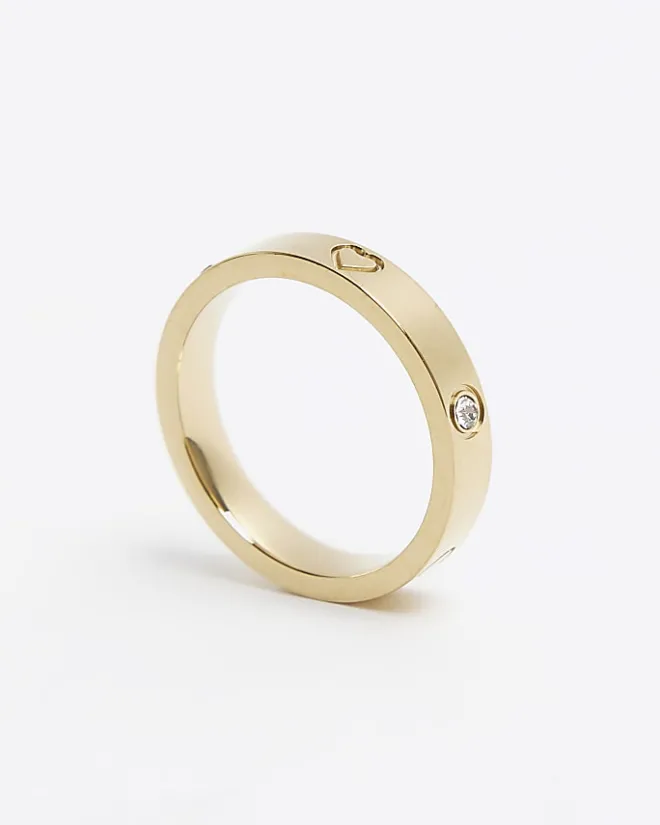 River Island Gold Stainless Steel Embellished Ring Yellow Hot