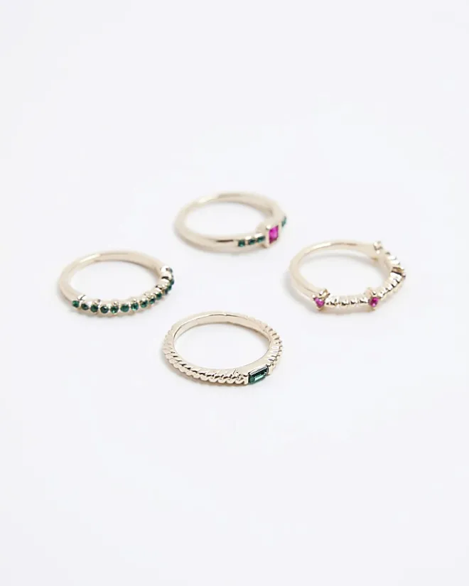 River Island Gold stone ring multipack Yellow Online