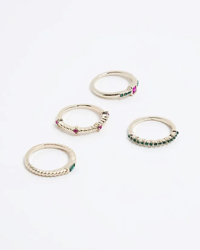 River Island Gold stone ring multipack Yellow Online