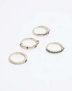 River Island Gold stone ring multipack Yellow Online