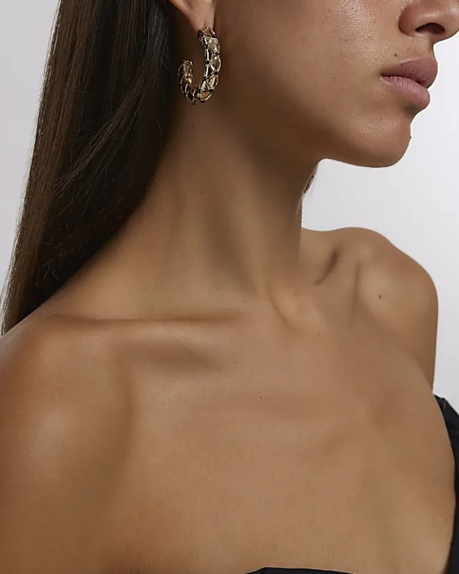 River Island Gold Stud Hoop Earrings Black Hot