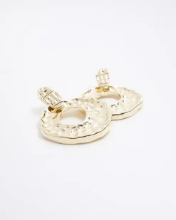 River Island Gold textured circle drop earrings Yellow Sale