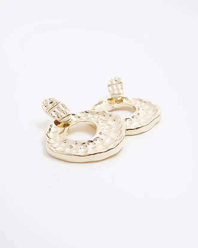 River Island Gold textured circle drop earrings Yellow Sale