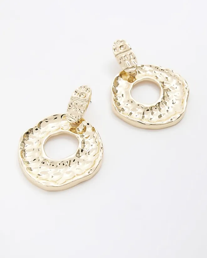 River Island Gold textured circle drop earrings Yellow Sale