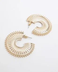 River Island Gold Textured Hoop Earrings Multipack Yellow Outlet