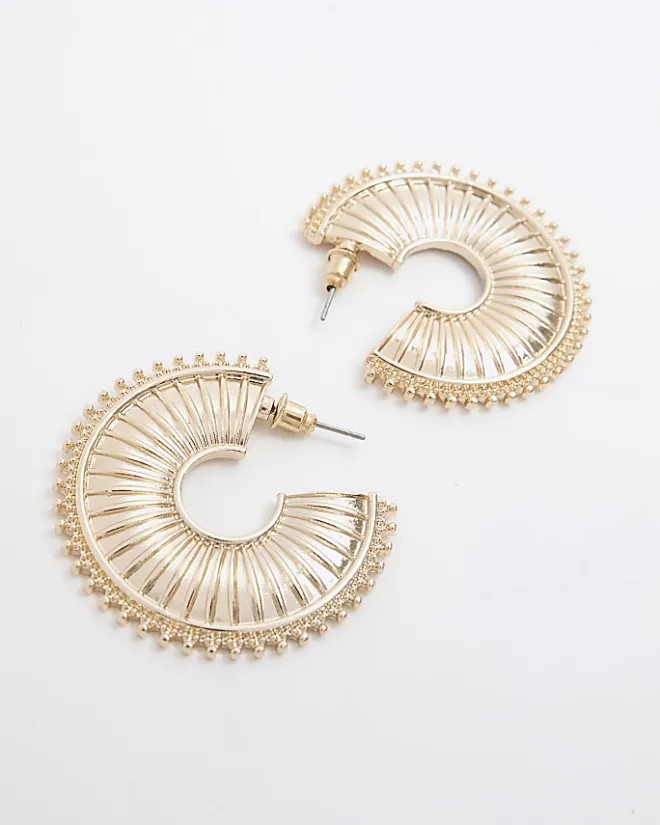 River Island Gold Textured Hoop Earrings Multipack Yellow Outlet