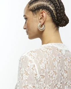 River Island Gold Textured Hoop Earrings Multipack Yellow Outlet