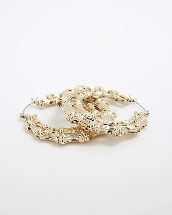 River Island Gold textured hoop earrings Yellow Fashion