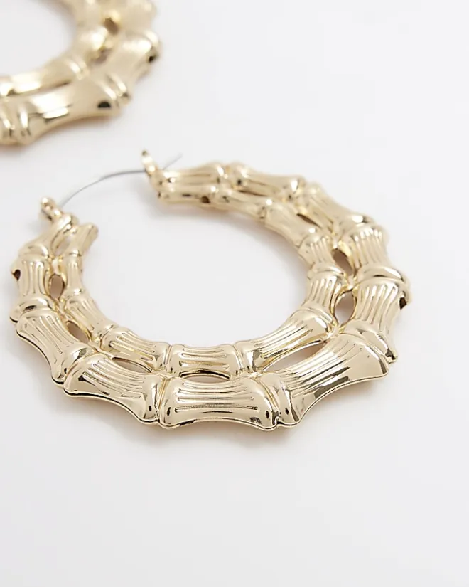 River Island Gold textured hoop earrings Yellow Fashion