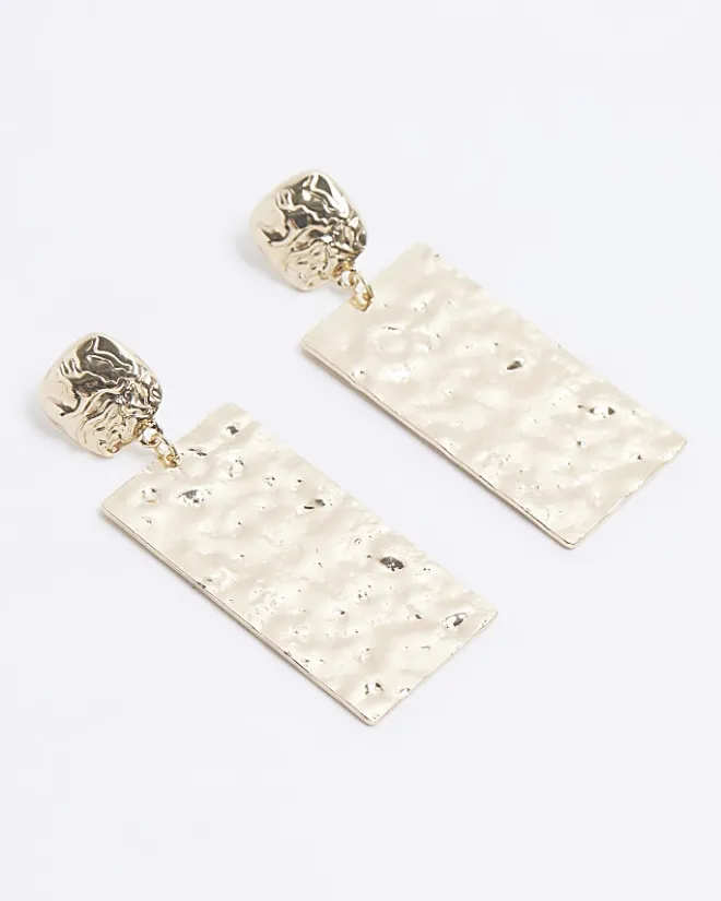 River Island Gold Textured Tag Drop Earrings Yellow Online