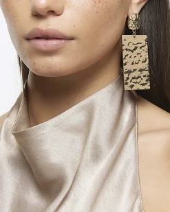 River Island Gold Textured Tag Drop Earrings Yellow Online