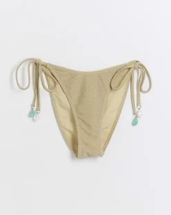 River Island Gold tie side brief bikini bottoms Yellow Online