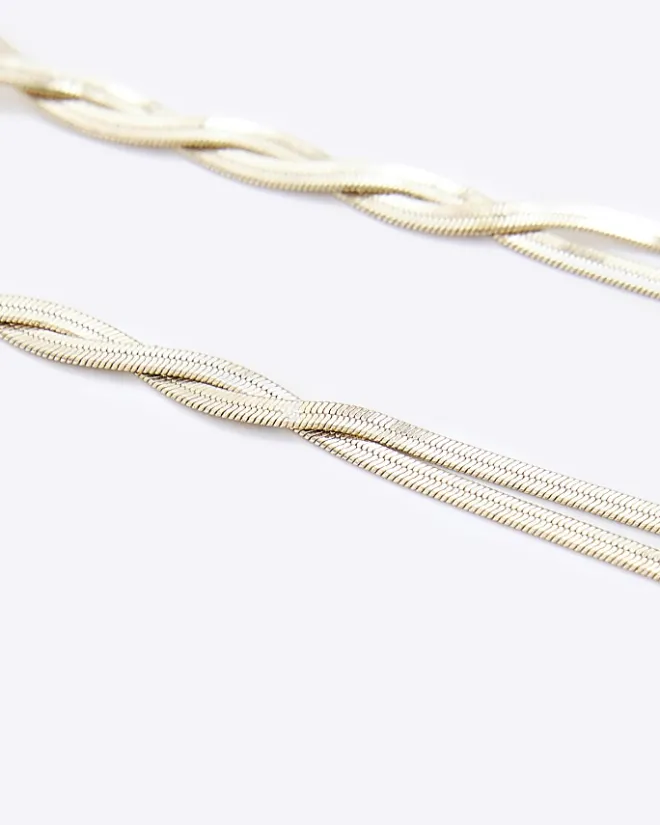 River Island Gold Twist Chain Earrings Yellow Discount