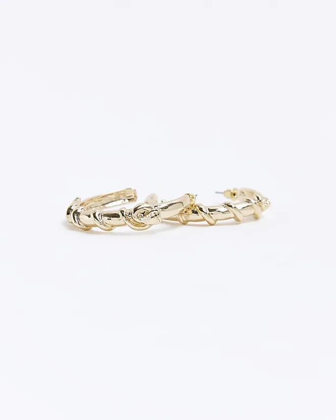 River Island Gold twist hoop earrings Yellow Sale