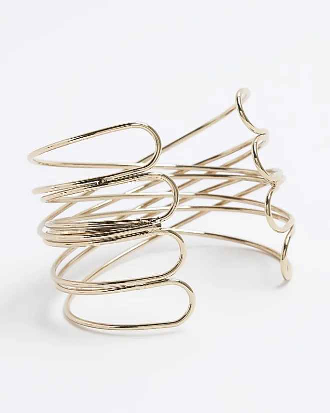 River Island Gold Wire Cuff Bracelet Yellow New