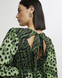 River Island animal print swing midi dress Green Clearance
