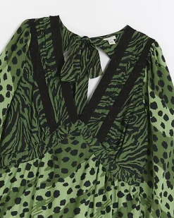 River Island animal print swing midi dress Green Clearance