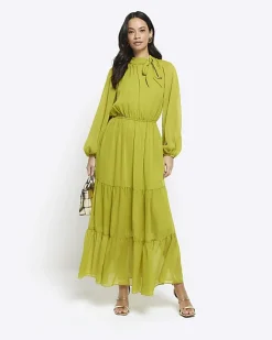 River Island bow swing midi dress Green Hot