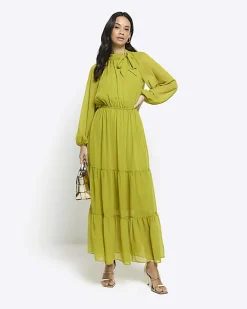 River Island bow swing midi dress Green Hot