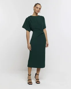 River Island buckle wrap bodycon midi dress Green Online