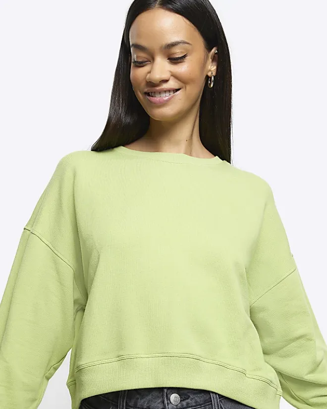 River Island crop plain sweatshirt Green Sale