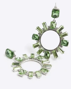 River Island diamante open circle stud earrings Green New