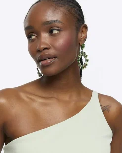 River Island diamante open circle stud earrings Green New