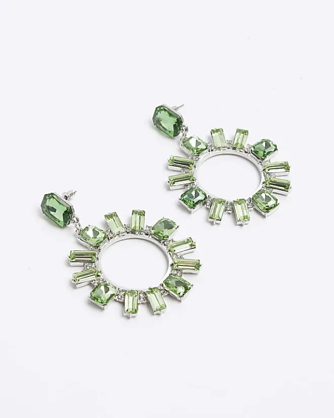 River Island diamante open circle stud earrings Green New