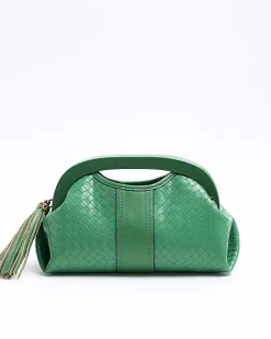River Island embossed weave clutch bag Green Online