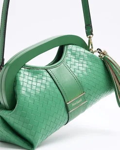 River Island embossed weave clutch bag Green Online
