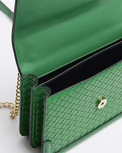 River Island embossed woven satchel bag Green Best