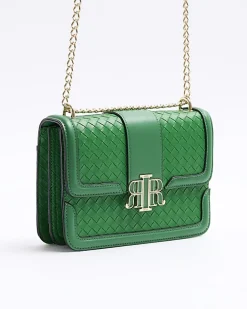 River Island embossed woven satchel bag Green Best