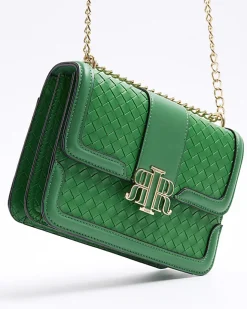 River Island embossed woven satchel bag Green Best