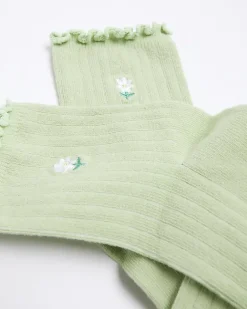 River Island embroidered flower ankle socks Green Hot