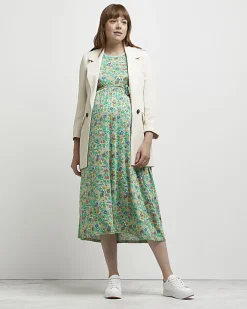 River Island floral maternity midi dress Green Online
