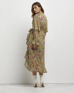 River Island floral maternity wrap midi dress Green Sale