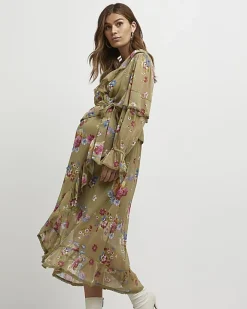 River Island floral maternity wrap midi dress Green Sale
