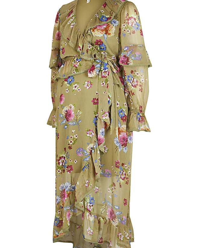 River Island floral maternity wrap midi dress Green Sale
