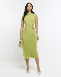 River Island knot detail bodycon midi dress Green Sale