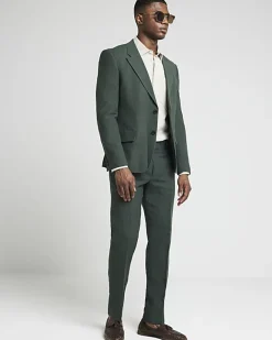 River Island linen slim fit suit trousers Green Outlet
