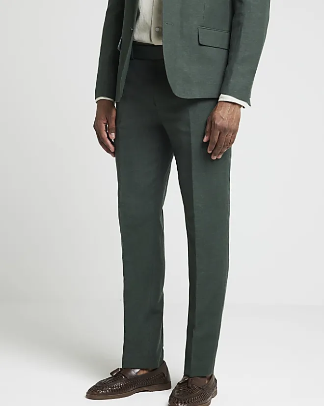 River Island linen slim fit suit trousers Green Outlet