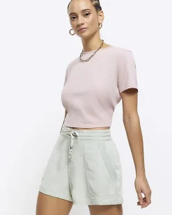 River Island lyocell drawstring shorts Green Fashion