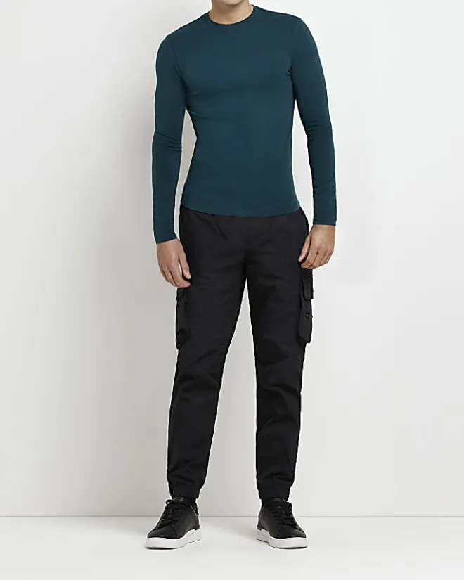 River Island Muscle fit long sleeve t-shirt Green Sale