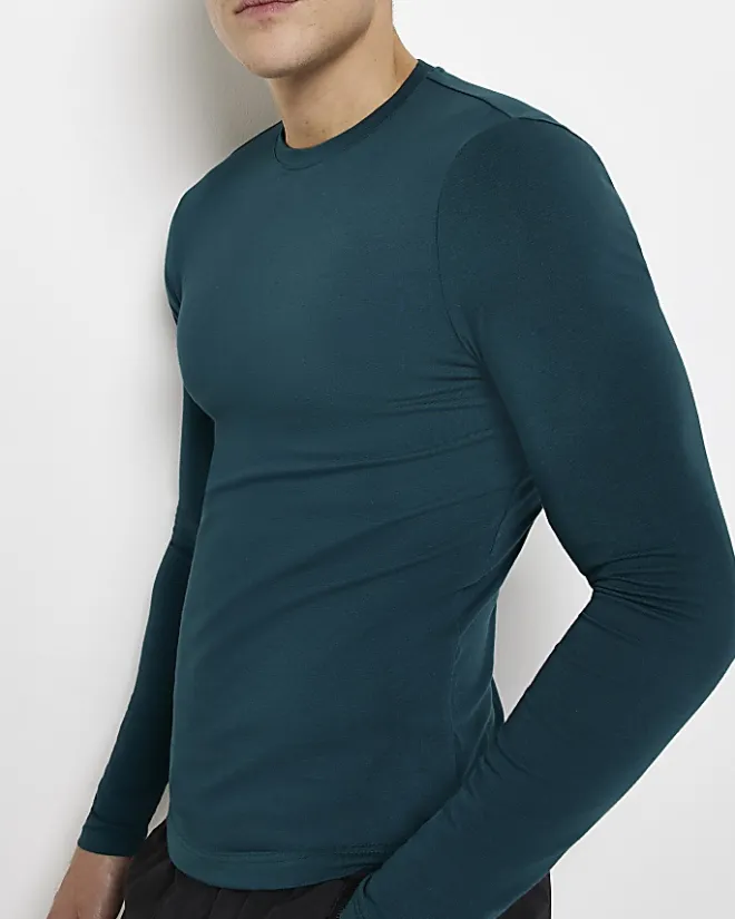River Island Muscle fit long sleeve t-shirt Green Sale