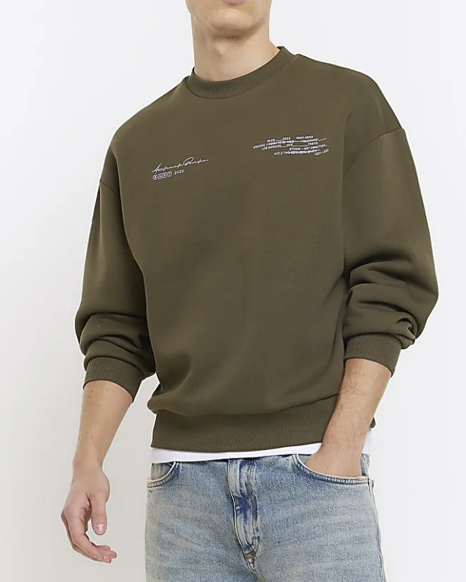 River Island oversized fit graphic sweatshirt Green Online