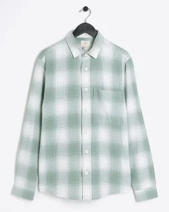 River Island regular fit check long sleeve shirt Green Sale