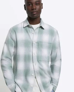 River Island regular fit check long sleeve shirt Green Sale