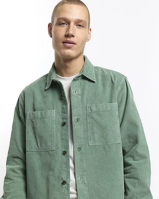 River Island regular fit corduroy overshirt Green Best