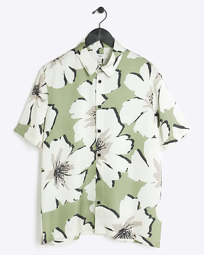 River Island regular fit floral short sleeve shirt Green Sale